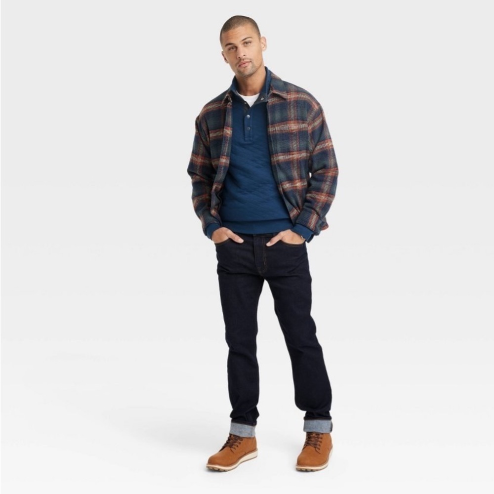 Men's Quilted Snap Pullover Sweatshirt -
Goodfellow & Com Navy Blue XL - Picture 3 of 6